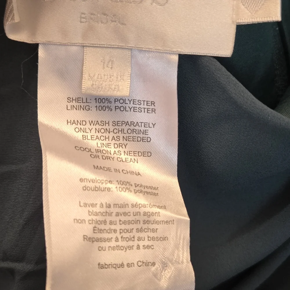 NWT Davids Bridal Georgette Cascade Dress F19832 Size 14 Juniper Green - Picture 6 of 11